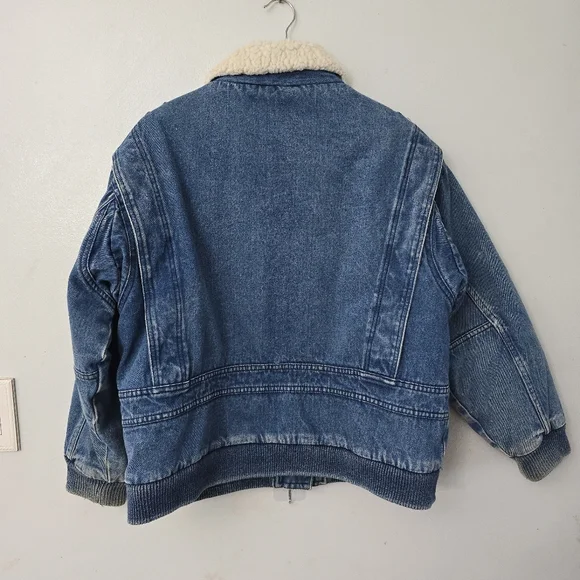 Vtg 90s AKA BAY Puffy Denim Sherpa Lined Mens L Bomber Trucker Jacket Y2K - Picture 10 of 16